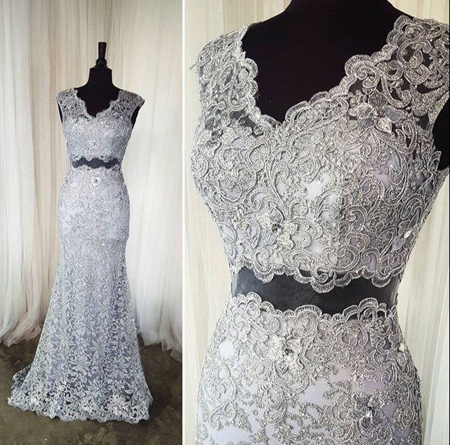 Two Pieces Prom Dresses, Ivory Prom Dresses, Mermaid Prom Dresses, Arabic Evening Dresses, Lace Evening Dresses, Lace Prom Dresses, White Prom
