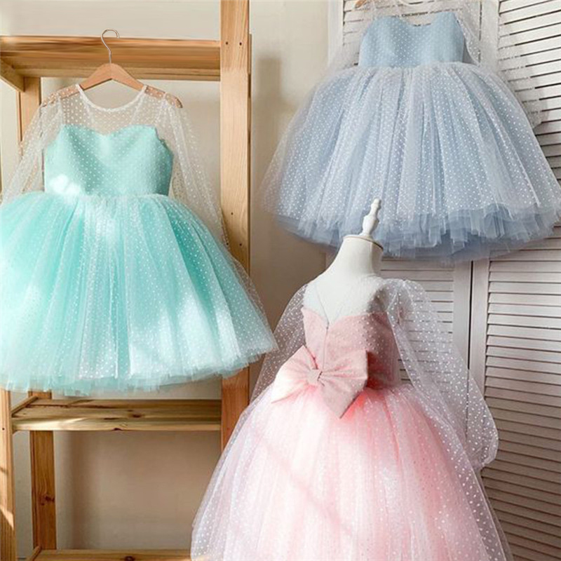 Girls Princess Dress Elegant Wedding Party Tutu Prom Gown Kids Evening Bridesmaid Tulle Polka Dot Clothes Children Dresses 2022