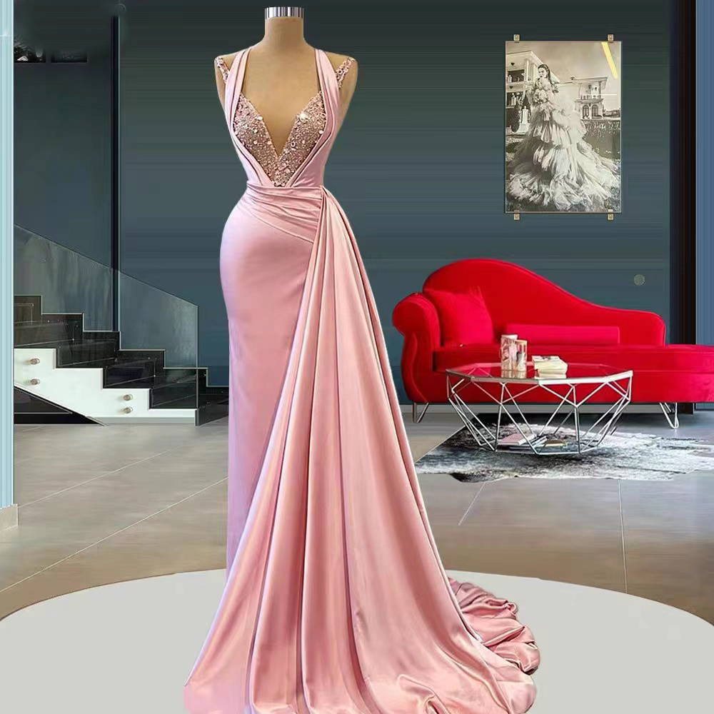 Pink Prom Dresses, Beaded Prom Dresses, Lace Evening Dresses, Custom Make Formal Dresses, 2022 Prom Dresses, Sexy Evening Dresses, Evening