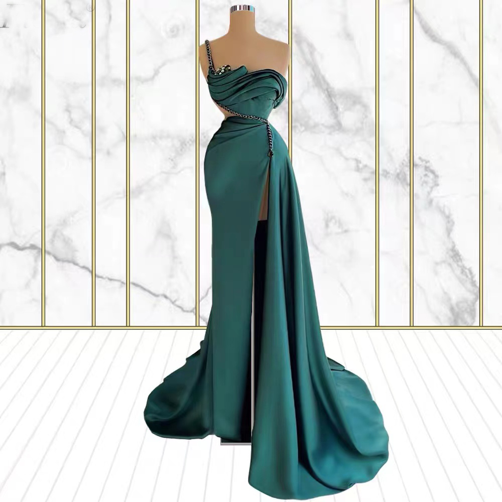 Green Prom Dresses, 2022 Prom Dresses, One Shoulder Prom Dresses, Mermaid Prom Dresses, Beaded Prom Dresses, Satin Evening Dresses, Custom Make