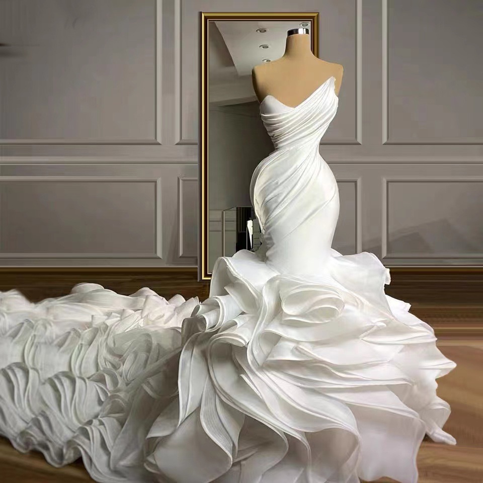 Mermaid Prom Dress, Ruffle Wedding Dress, Mermaid Wedding Dress, 2022 Bridal Dress, Pleats Wedding Dresses, Sexy Wedding Dress, 2022 Wedding