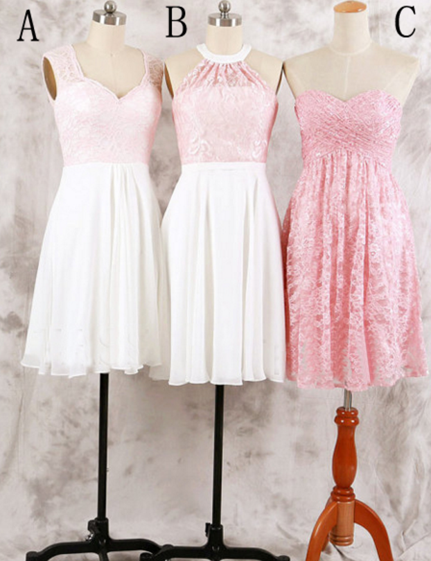 Lace Bridesmaid Dress, Mismatched Bridesmaid Dress, Short Bridesmaid Dress, Pink Bridesmaid Dress, Mini Bridesmaid Dresses, Pink Wedding Guest