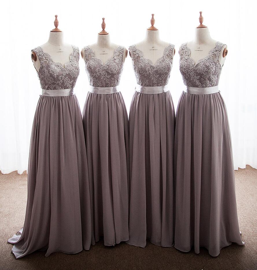 Lace Bridesmaid Dresses, Long Bridesmaid Dress, Bridesmaid Dress, Chiffon Bridesmaid Dress, Gray Bridesmaid Dress, 2022 Wedding Party Dresses,