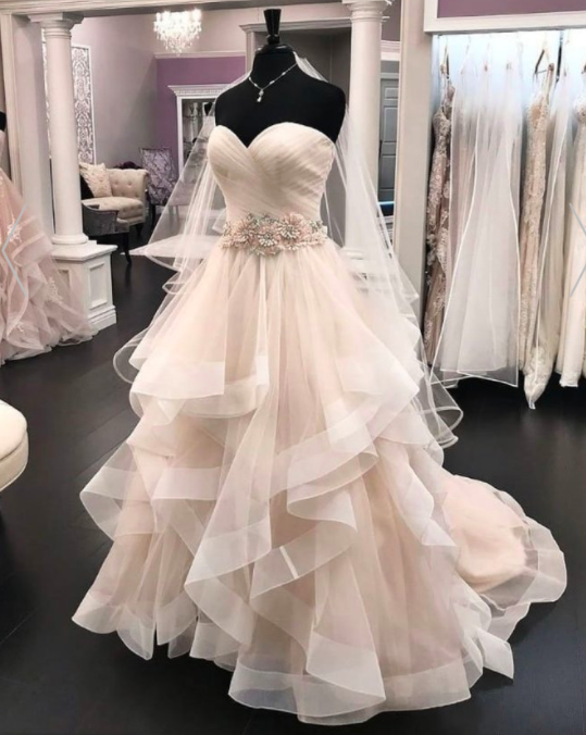 Ball Gown Wedding Dresses, 2022 Wedding Dress, Ball Gown Bridal Dresses, Ruffle Wedding Dresses, Pleats Wedding Dresses, Ivory Wedding Dresses,