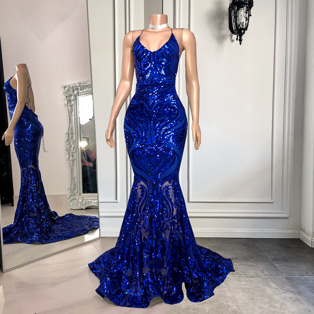 Royal Blue Prom Dress, Spaghetti Prom Dress, Lace Prom Dresses, Sparky Prom Dress, Prom Dresses, Mermaid Evening Dresses, 2022 Prom Dresses,