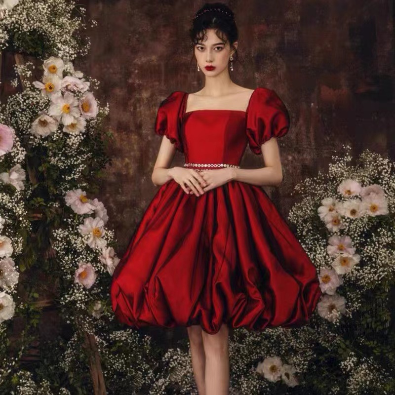 Red Prom Dresses, Short Evening Dresses, Square Prom Dress, Red Evening Dresses, Short Sleeve Prom Dress, Ball Gown Cocktail Dress, Special