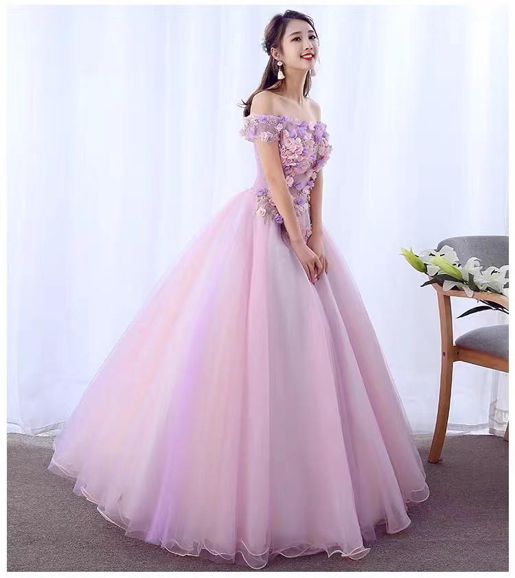 lace prom dresses, hand made flower prom dress, pink evening dress, ball gown prom dress, new arrival party dress, sexy evening dress, cheap party dress, 2022 evening dresses, fashion evening dress