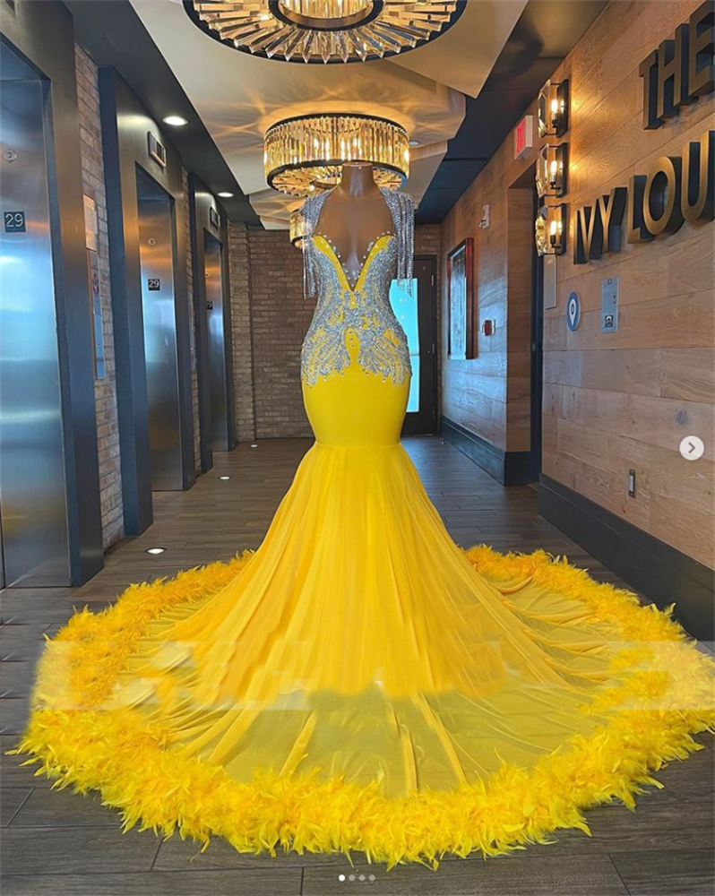 Sexy Prom Dresses, Yellow Prom Dresses, Feather Prom Dresses, Crystal Prom Dresses, Mermaid Evening Dresses, 2022 Prom Dresses, Prom Dresses,