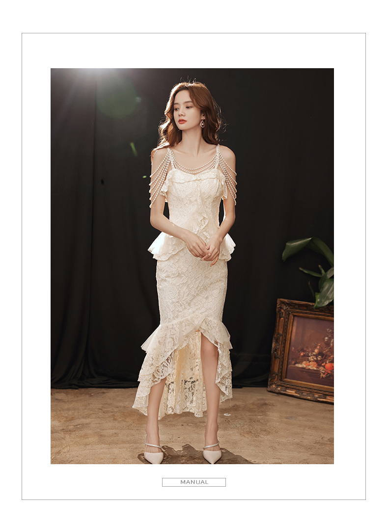 Elegant Lace Banquet Dresses For Women 2022 Pearls Beading Spaghetti Strap Party Gown Irregular Mermaid Dress Vestidos