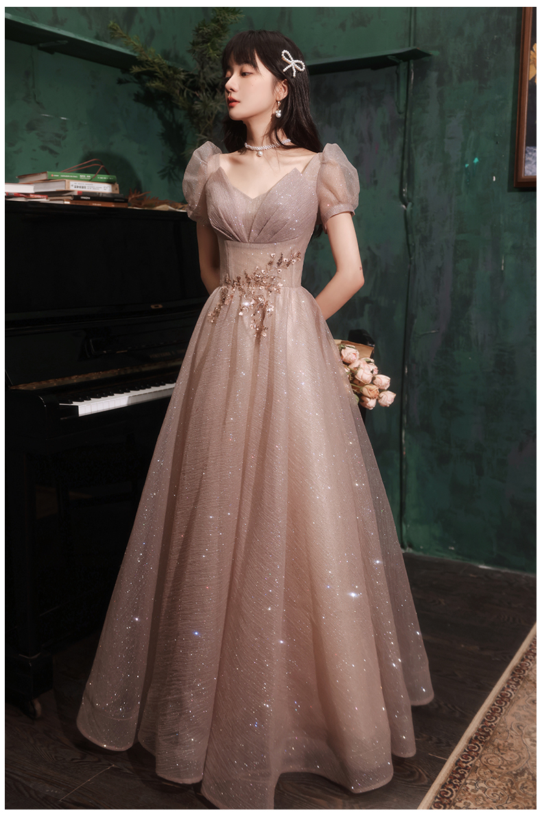 Beaded Puff Sleeve Evening Dress Women Sequins Banquet Party Gowns Elegant Tulle Formal Prom Floor Length Dresses
