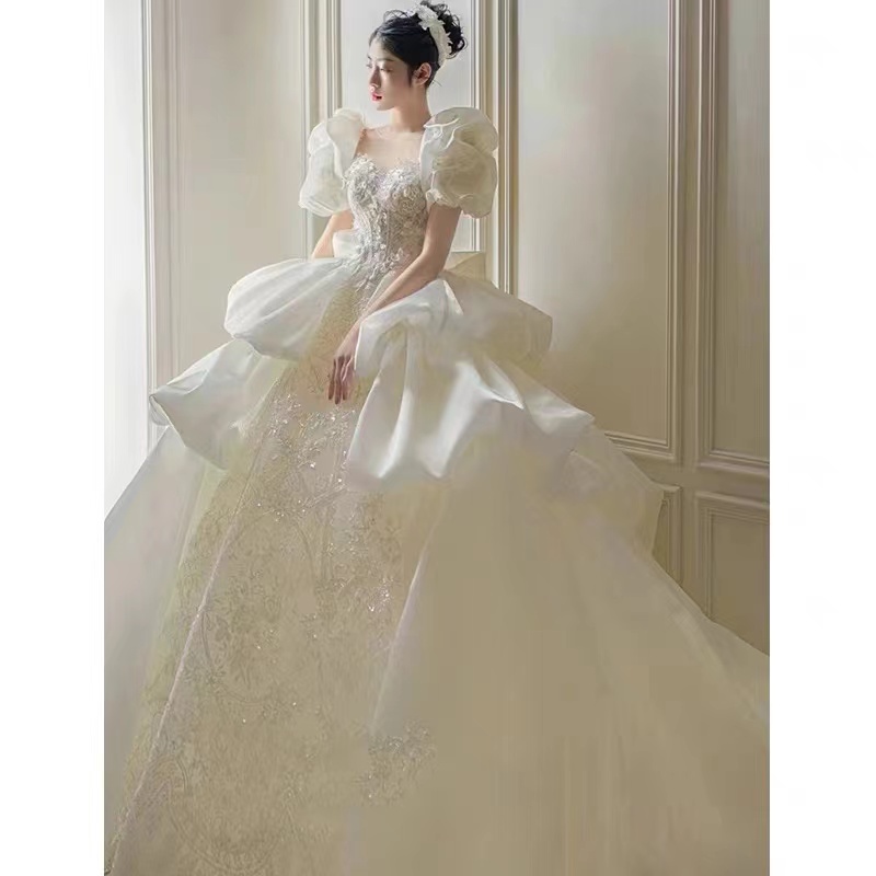 Wedding Dresses 2022, Elegant Wedding Dresses, Short Sleeve Wedding Dress, Puffy Sleeve Wedding Dress, Sparkly Wedding Dresses, Crystal Wedding