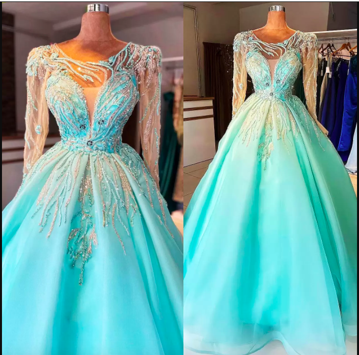 2022 Plus Size Arabic Aso Ebi Luxurious Beaded A-line Prom Dresses Sheer Neck Evening Formal Party Second Reception Bitthday Engagement Gowns