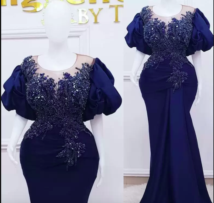 2022 Plus Size Arabic Aso Ebi Royal Blue Mermaid Prom Dresses Lace Beaded Crystals Evening Formal Party Second Reception Birthday Engagement