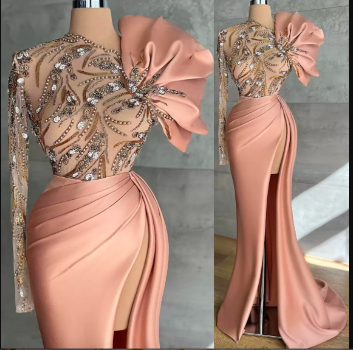 2022 Plus Size Arabic Aso Ebi Champagne Luxurious Mermaid Prom Dresses Beaded Crystals Evening Formal Party Second Reception Birthday Engagement