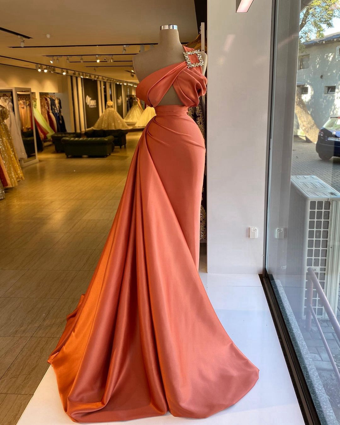 Satin Prom Dresses, High Neck Prom Dresses, One Shoulder Prom Dresses, Party Dresses, Coral Prom Dresses, Satin Evening Gowns, 2022 Evening