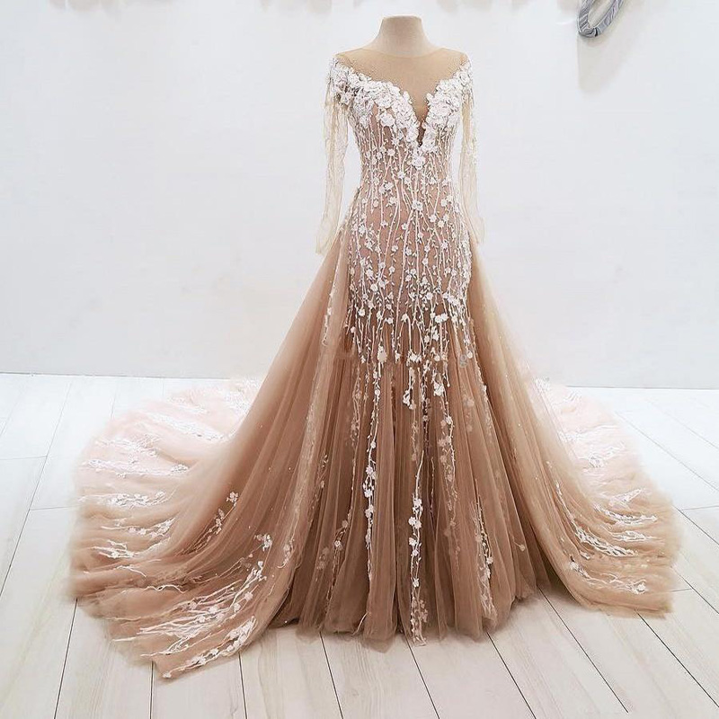 Champagne Prom Dresses, Hand Made Flowers Prom Dresses, Mermaid Prom Dresses, 3d Flowers Evening Dresses, Custom Make Evening Dresses, 2022