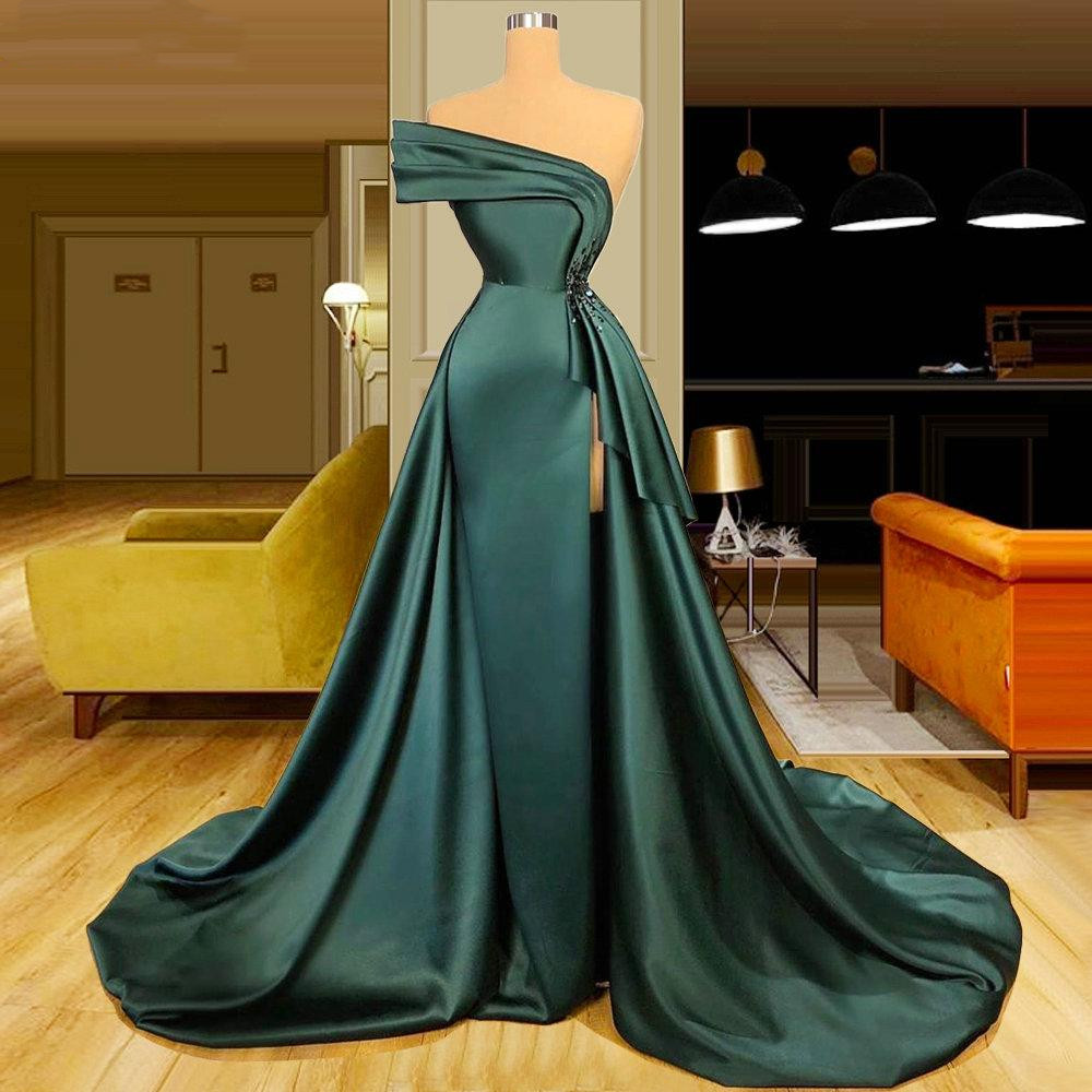 green prom dresses, one shoulder prom dresses, detachable prom dresses, new arrival evening gowns, custom make prom dresses, cheap party dresses, fashion evening gowns