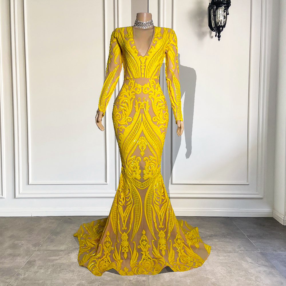 Customized (Can Not Be Refund) Yellow Prom Dresses, V Neck Evening Dresses, 2022 Lace Formal Dresses, Evening Dresses, Custom Make Evening
