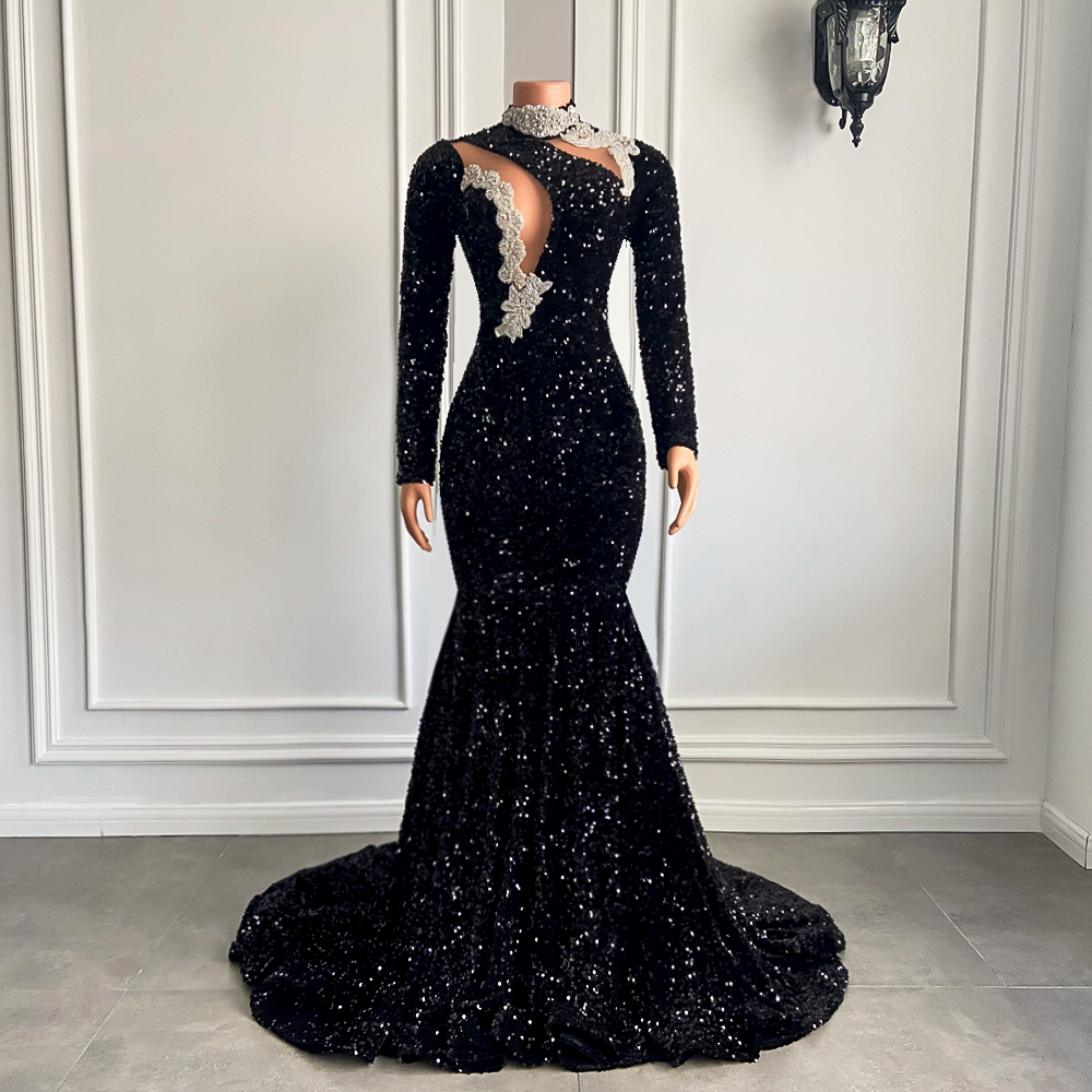 black prom dresses, 2022 prom dresses, long sleeve prom dresses new arrival evening dresses, mermaid evening dresses, sequins prom dress, custom make evening gowns, sparkly evening dresses