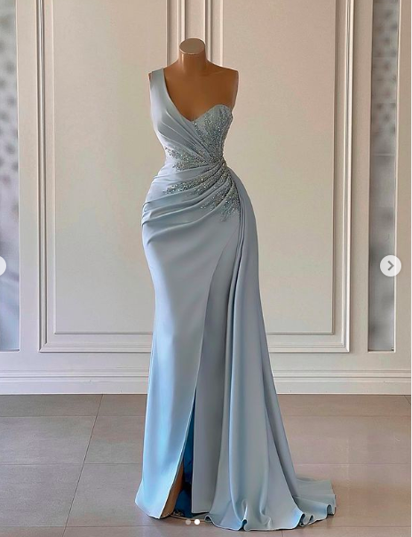 Prom Dresses, 2022 Prom Dresses, Beaded Prom Dresses, Blue Prom Dresses, Light Sky Blue Prom Dresses, Arabic Prom Dresses, 2022 Evening Gowns,