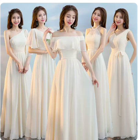 Ivory Bridesmaid Dresses Chiffon Floor Length Long Bridesmaid Gowns Wedding Party Dresses 2022 Evening Prom Dresses