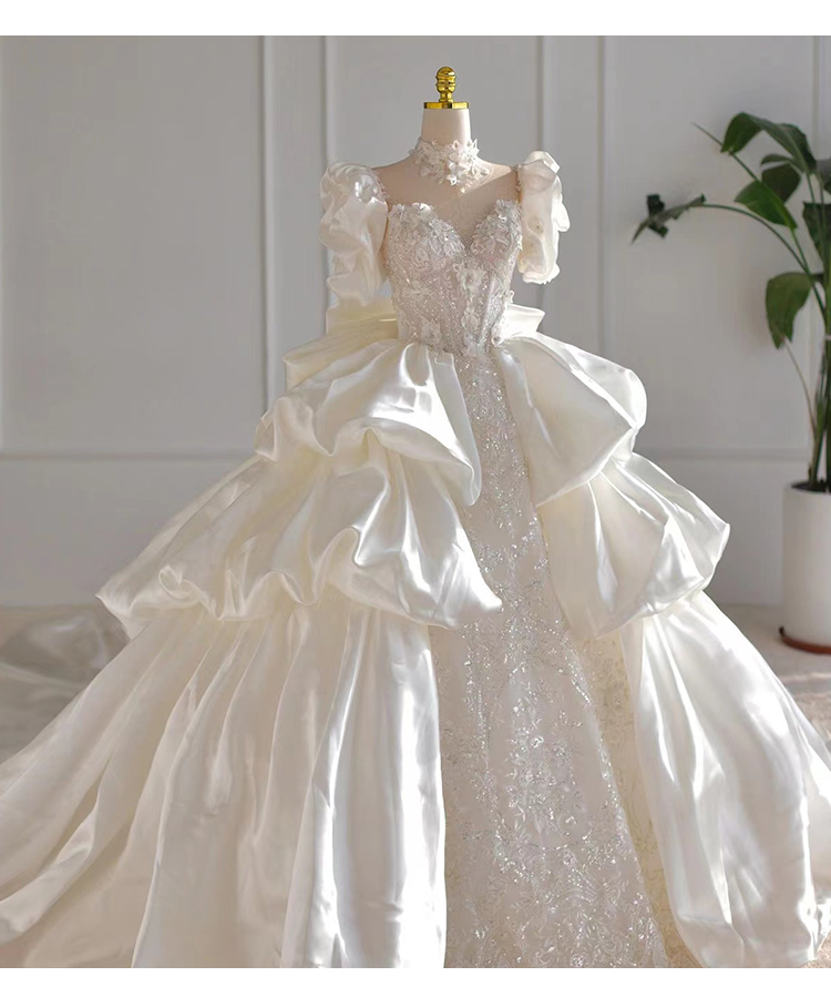 Arabic Long Sleeve Detachable Skirt Lace Wedding Dresses Illusion Bridal  Dress Vestidos De Noiva Applique Short Wedding Gowns Customize