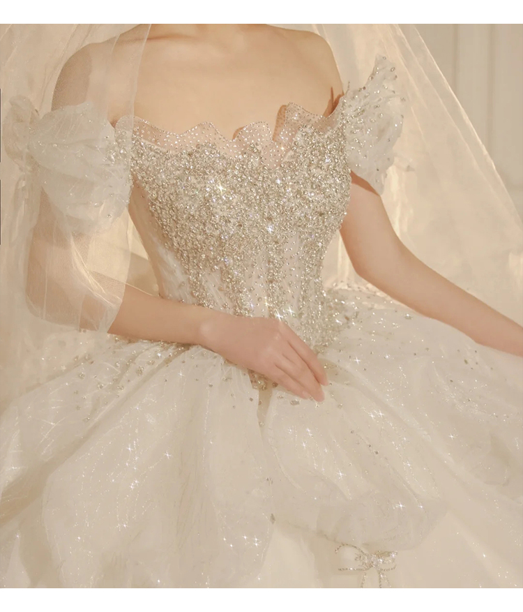 Ball Gown Wedding Dresses 2022 Sweetheart Neckline Short Sleeve Puffy Crystal Long Bridal Dresses Vestidos De Noiva