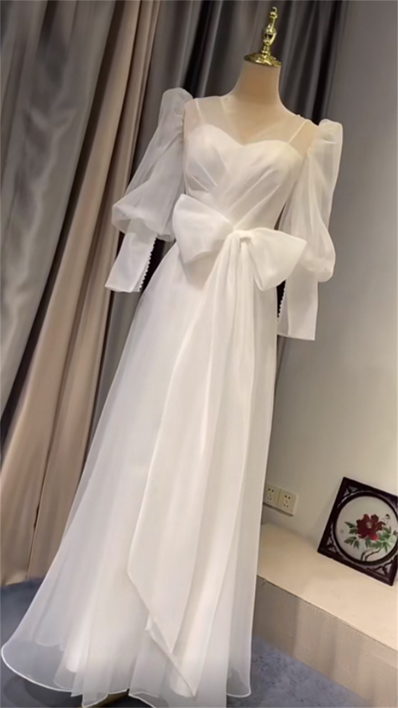 2022 Pretty Floor Length Wedding Dress Two Piece A-line Satin Sheer Back V-neck 웨딩드레스 Organza Bride Gown Vestidos De Novia