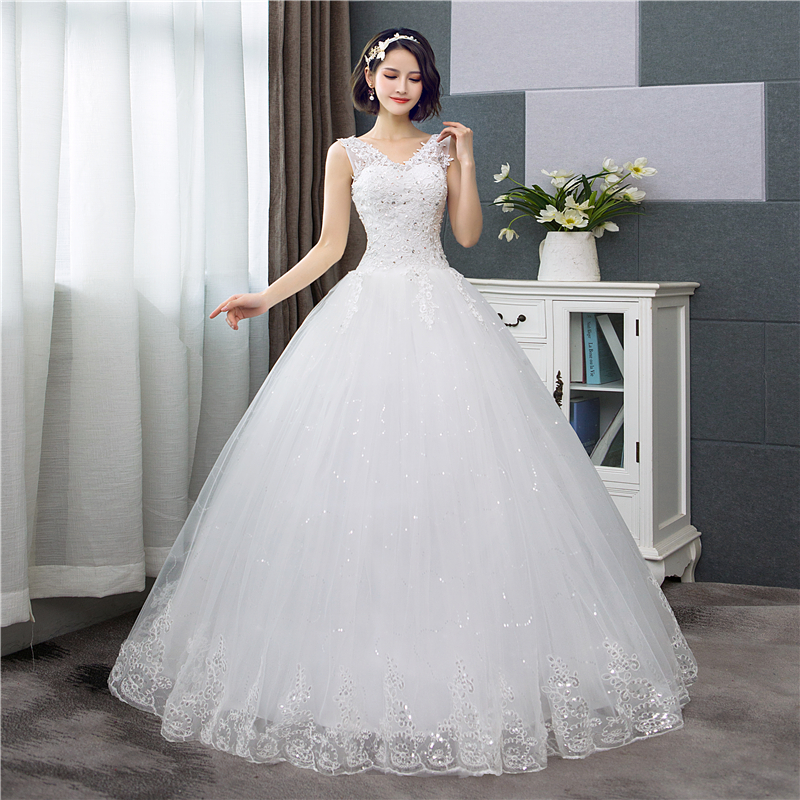 2022 Sexy V-neck Lace Wedding Dress Sleeveless Floral Print Ball Gown Wedding Dress Fashion Simple Estidos De Noivas