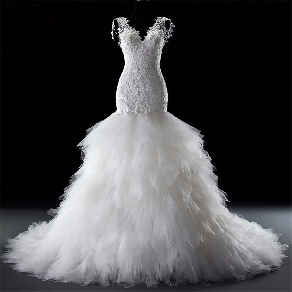 Mermaid Ruffle Long Train Backless Sexy Luxury Bridal Formal Wedding Dress Robe De Mariee Vestidos De Noiva 2022