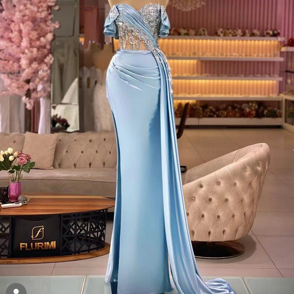 Blue Prom Dresses, Sweetheart Prom Dresses, Lace Evening Dresses, Mermaid Party Dresses, Custom Make Evening Dresses, Blue Evening Gowns