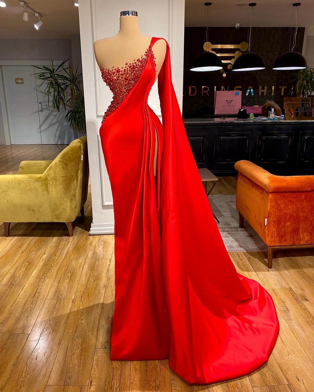 2 Pieces Red Prom Dresses with Leg Slit, Two Pieces Red Formal Evening –  jbydress
