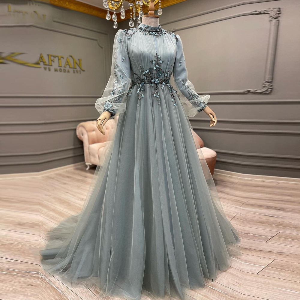 ₪441-2023 Luxury A Line Evening Dress For Women Wedding Long Sleeve Royal  Blue Dubai Arabic Formal Prom Party Gown-Description