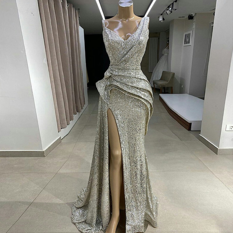 Sparkle Long Mermaid Prom Dresses 2021 Sexy High Side Split Prom Gowns ...