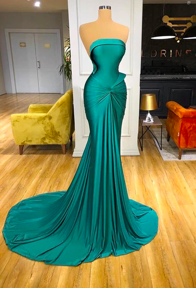 Fashion Prom Dresses, Pleats Prom Dresses, Evening Dresses For Party, Green Prom Dresses, Strapless Prom Dresses, Backless Prom Dresses, Court