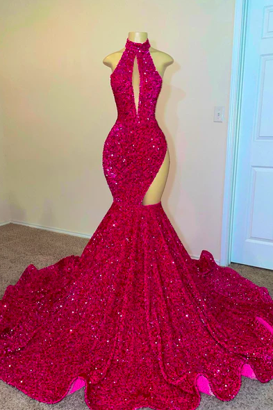 Red Prom Dresses, Mermaid Prom Dresses, Sequins Prom Dresses, Mermaid Evening Dresses, 2022 Prom Dresses, Keyhole Prom Dresses, Sparkly Prom