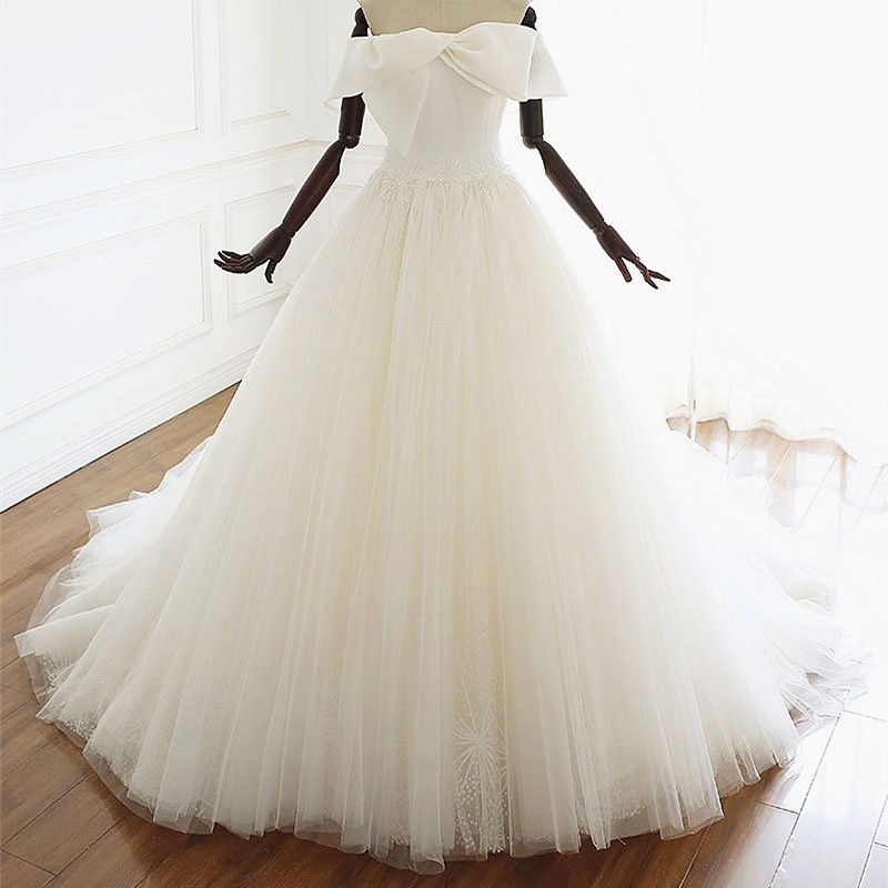 Elegant Wedding Dress Off Shoulder Sweetheart Bridal Gown For Woman Tulle With Sweeptrain Robe De Mariée