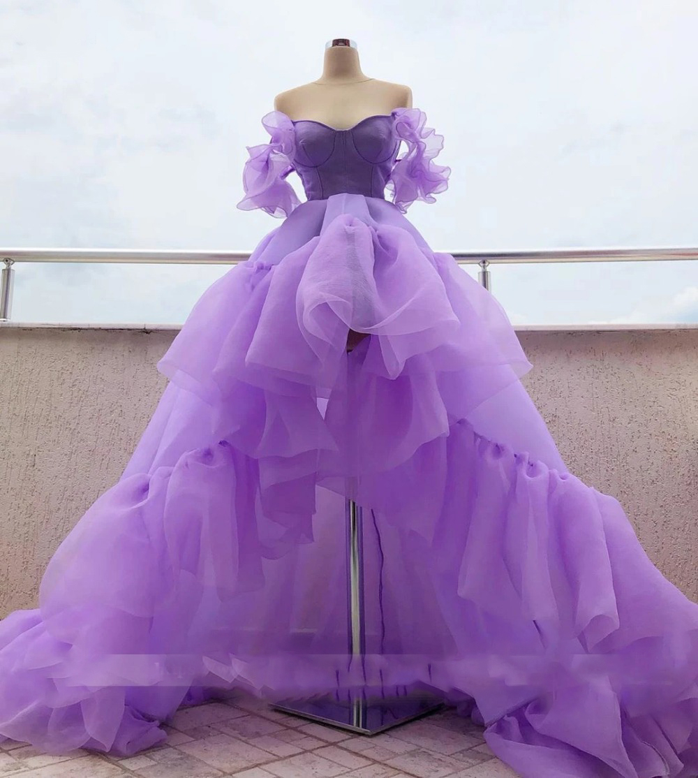 Lilac Hi-Low Prom Dresses Long Purple Organza Tiered Sweetheart Formal Party Wear for Women 2021 New Year Graduation Robes