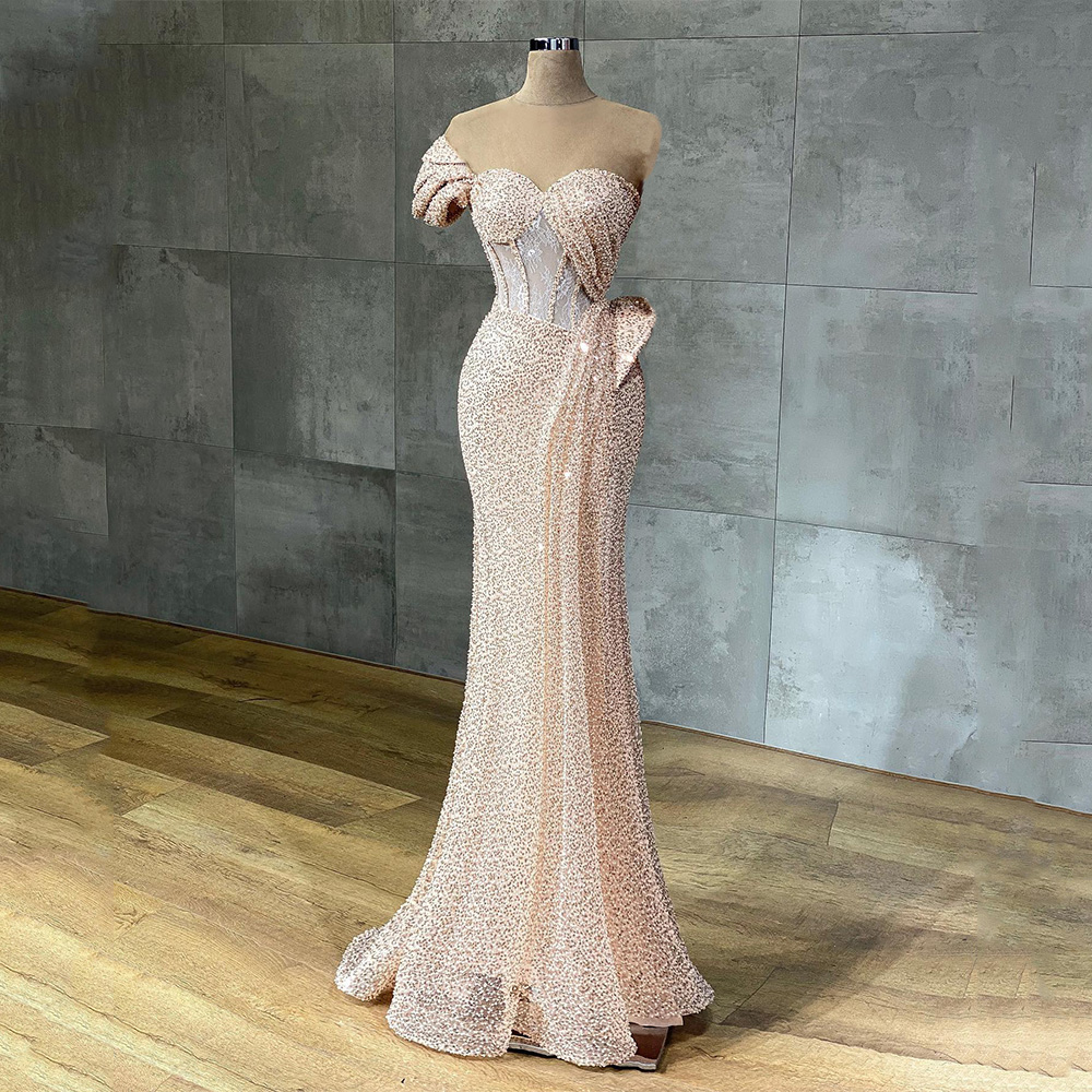 Pink Evening Dress Sweetheart Glitter Beading Sequin Mermaid Prom Dresses Sweep Train Vestido De Fiesta Pageant Party Gown