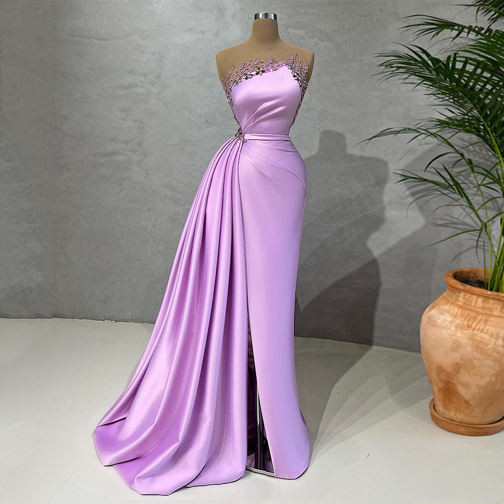 Light Purple Prom Dress Asymmetric Neck Sleeveless Beading Lace Rhinestione Robe De Soiree Mermaid Evening Party Gown