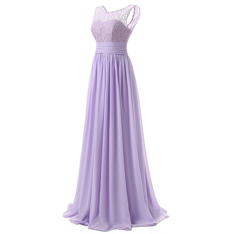 Elegant Off-the-Shoulder Lace Top Chiffon Dress Sunset