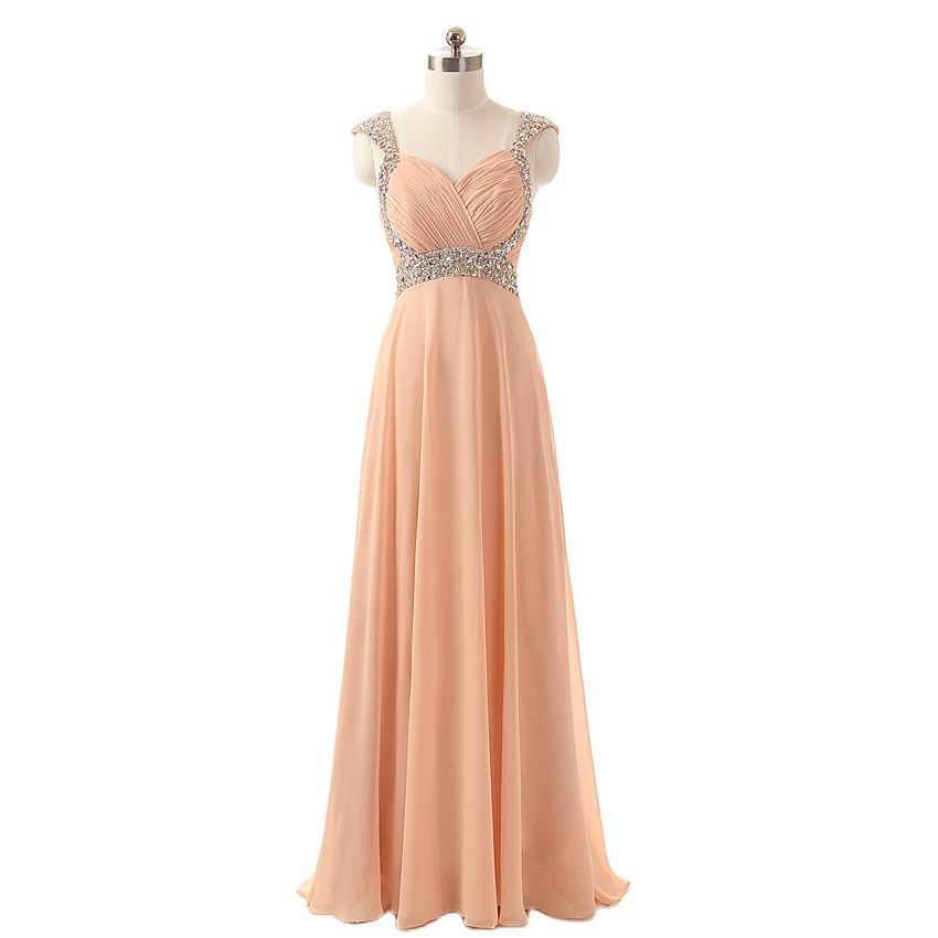 A Line Chiffon Elegant Off Shoulder Beading Crystals Cap Sleeve Bridesmaid Dresses Wedding Party Evening Prom Lace Up Back