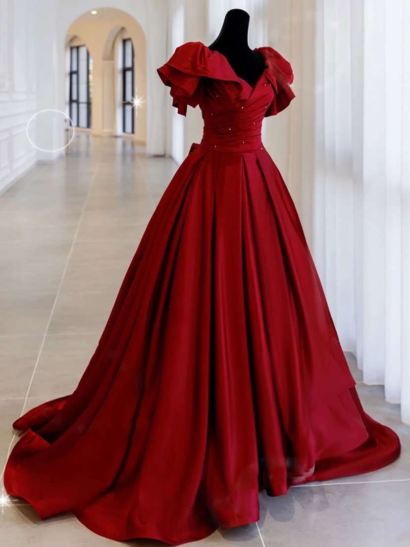 Red Prom Dresses, Custom Make Evening Dresses, Formal Dresses, Evening Gowns, Ruffle Prom Dress, Ball Gown Evening Dresses, Satin Evening