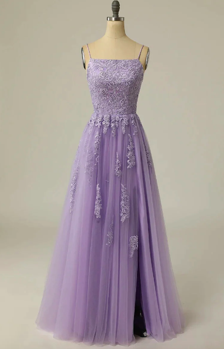 Purple Prom Dresses, Lace Prom Dresses, A Line Evening Dress, Tulle Evening Dresses, Custom Make Evening Dresses, 2022 Evening Dress, 2023