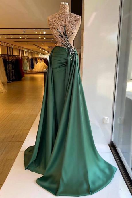 Green Prom Dresses, Beaded Prom Dresses, Sequins Prom Dresses, Pleats Prom Dresses, Beading Prom Dresses, Crystal Prom Dresses, Sexy Formal