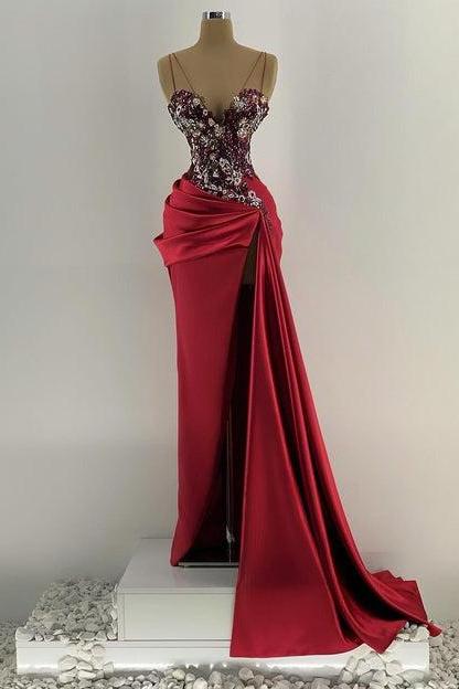 Red Prom Dresses, Burgundy Prom Dresses, Sexy Prom Dresses, Evening Dresses, Custom Make Evening Dresses, Fashion Party Dresses, Arabic Prom