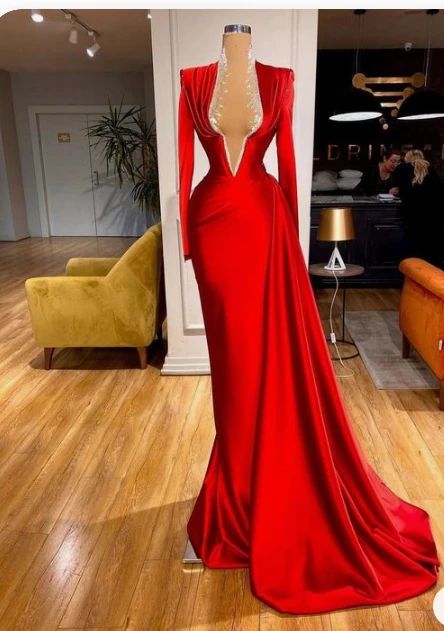 Red Prom Dresses, Beaded Prom Dresses, Long Sleeve Prom Dresses, Mermaid Prom Dresses, Satin Evening Gowns, Pearls Prom Dresses, Red Formal
