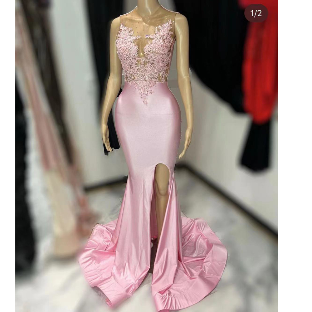 Pink Prom Dresses, Side Slit Prom Dresses, Lace Appliques Prom Dresses, Beaded Prom Dresses, Evening Dresses, Evening Gowns For Women, Sexy Prom