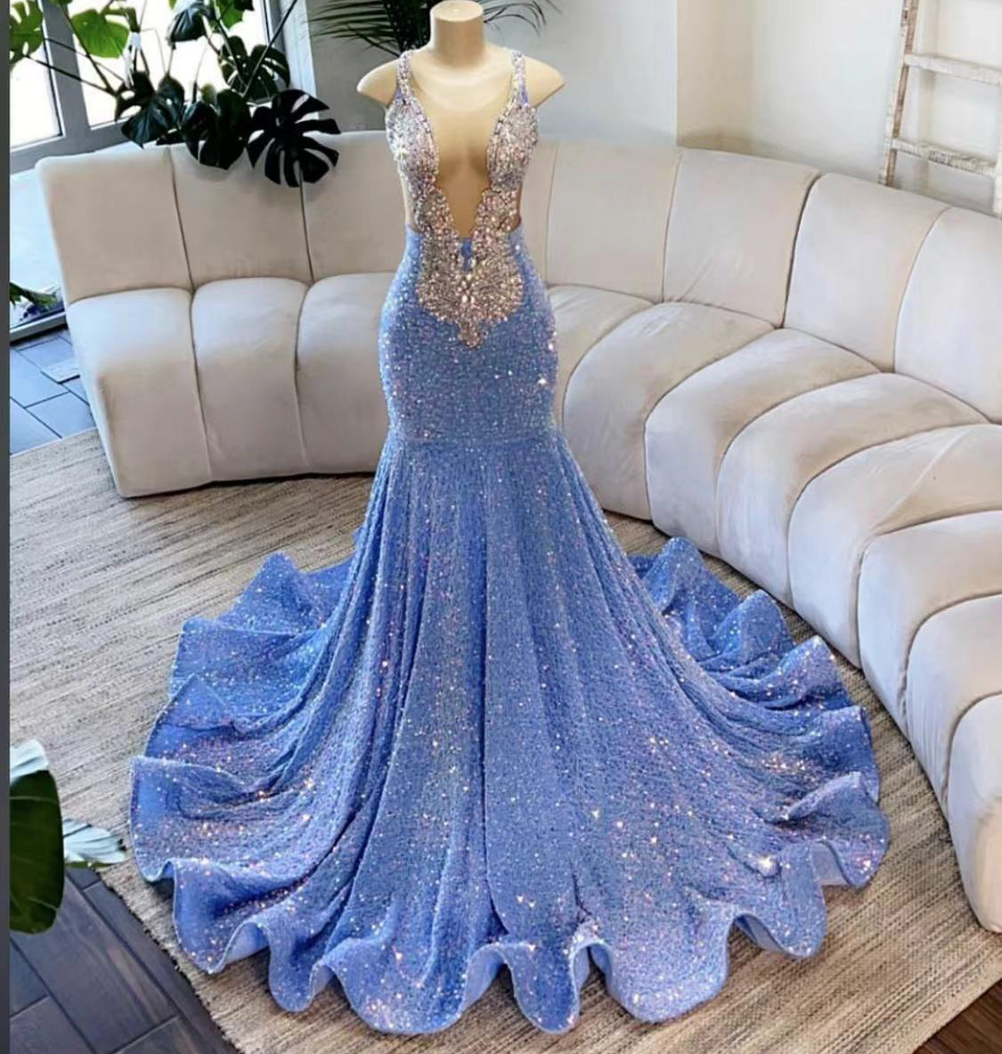 Shinningbridal Blue Prom Dresses Crystal Prom Dresses Custom Make Prom Dresses Evening Dresses Evening Gowns Sheer Crew Prom Dresses Crystal Evening