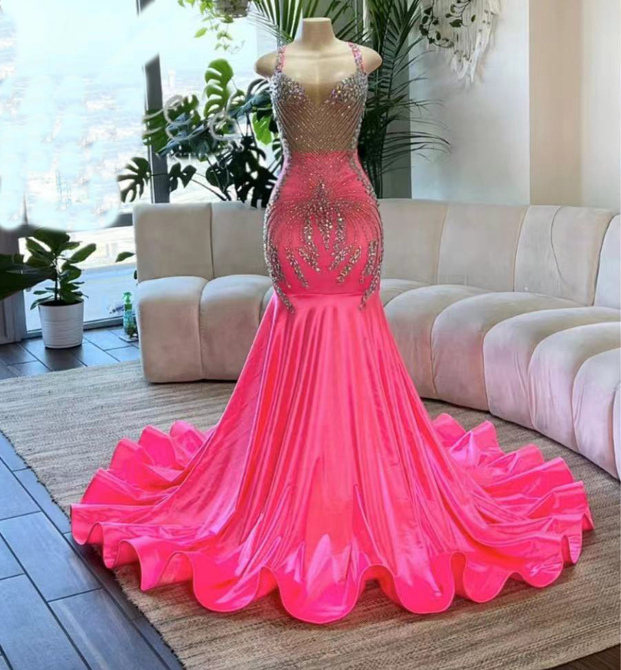 Pink Prom Dresses, Satin Prom Dresses, Prom Dresses, Custom Make Evening Dresses, Evening Gowns, Fashion Party Dresses, Evening Gowns,